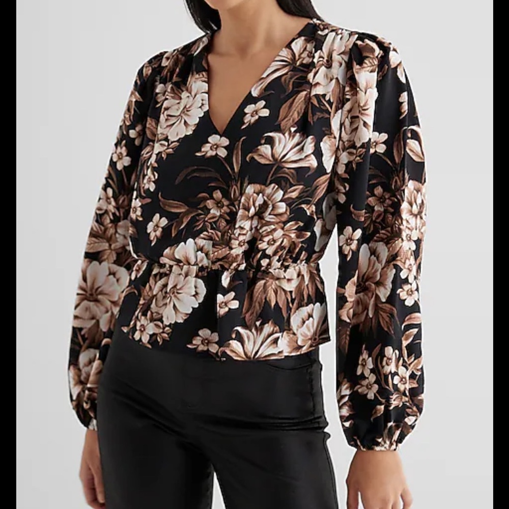WAYF Anthropologie peplum v-neck fall floral blouse Size M
